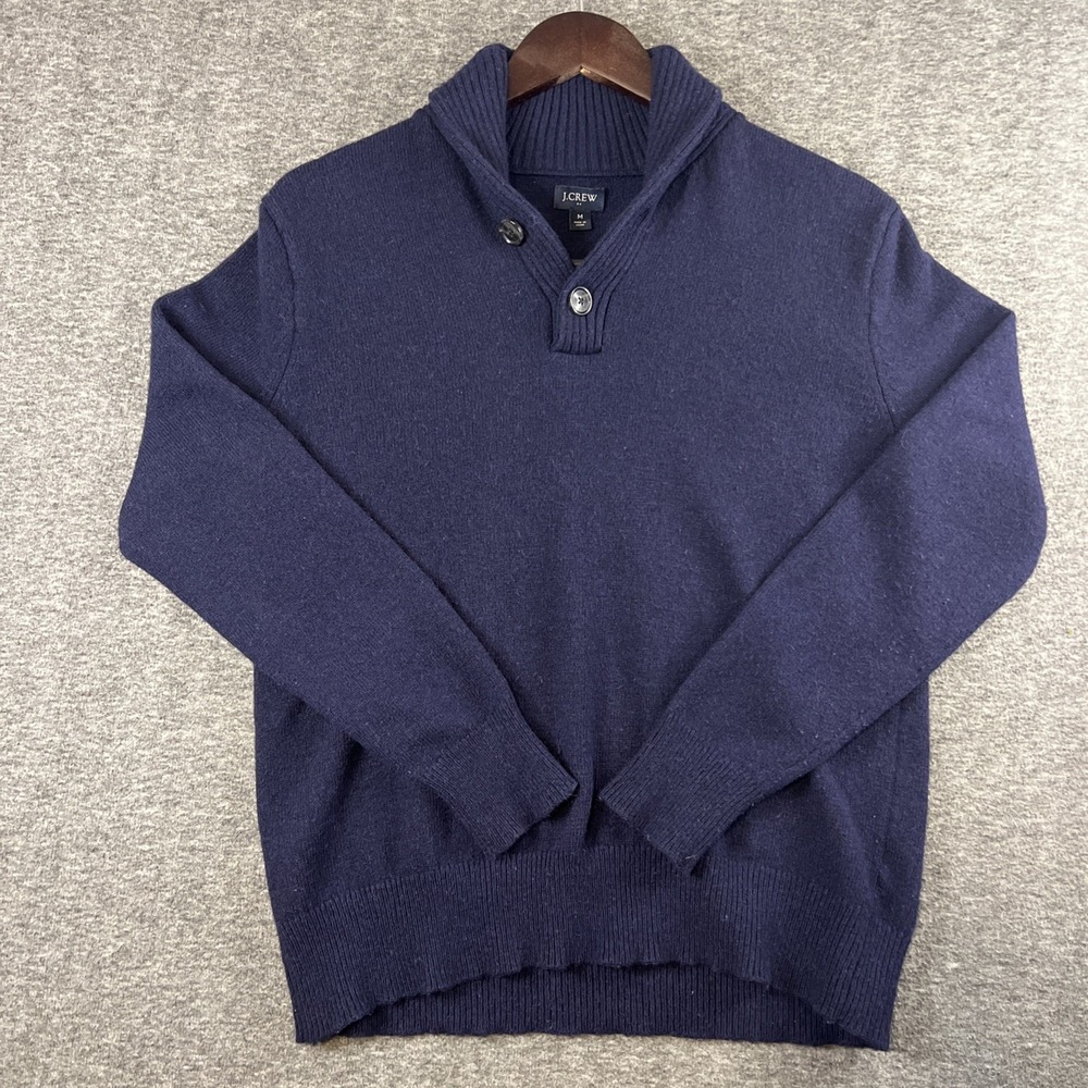 J Crew Lambs Wool Shawl Collar‎ Button Pullover Sweater Blue Men's MED Preppy